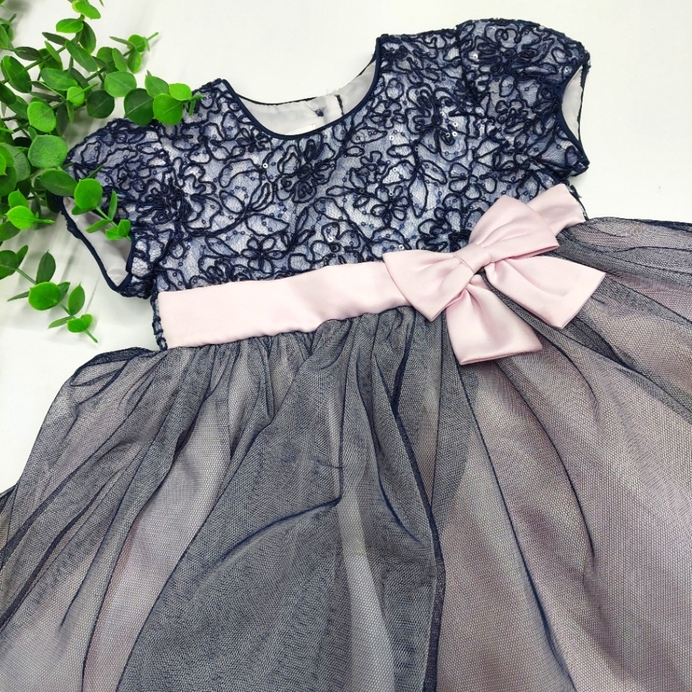 5/$25 Bonnie Baby Formal Navy Blue Pink Dress